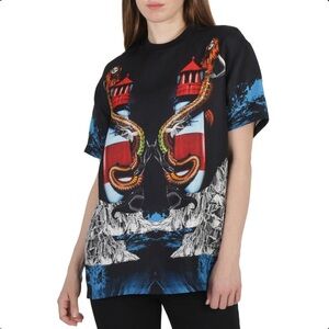 Burberry Black Graphic T-Shirt with Dragon and Lighthouse Design